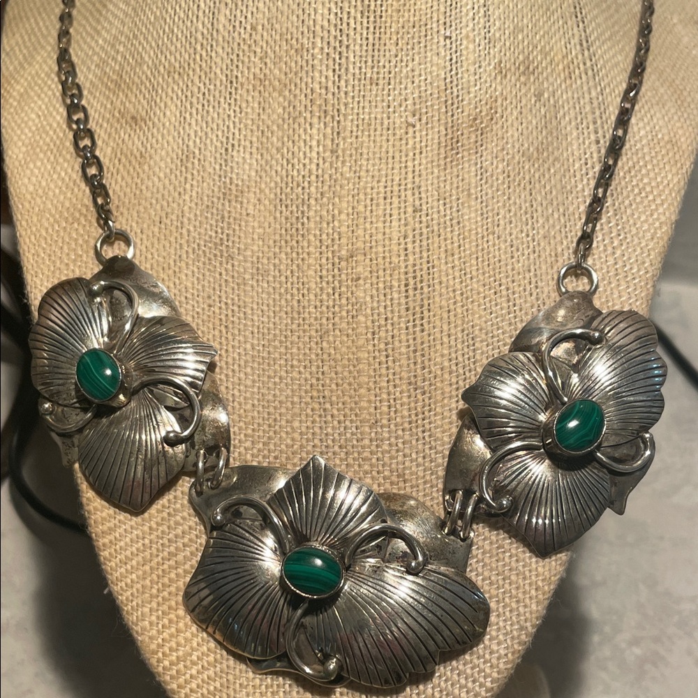 Vintage Carol Felley Southwest Sterling & Malachite Necklace